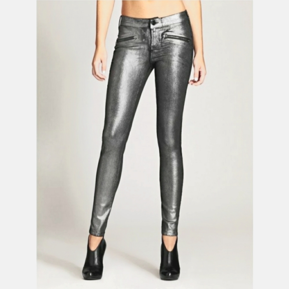 Rare GUESS Silver Metallic Skinny Jeans - Size 27